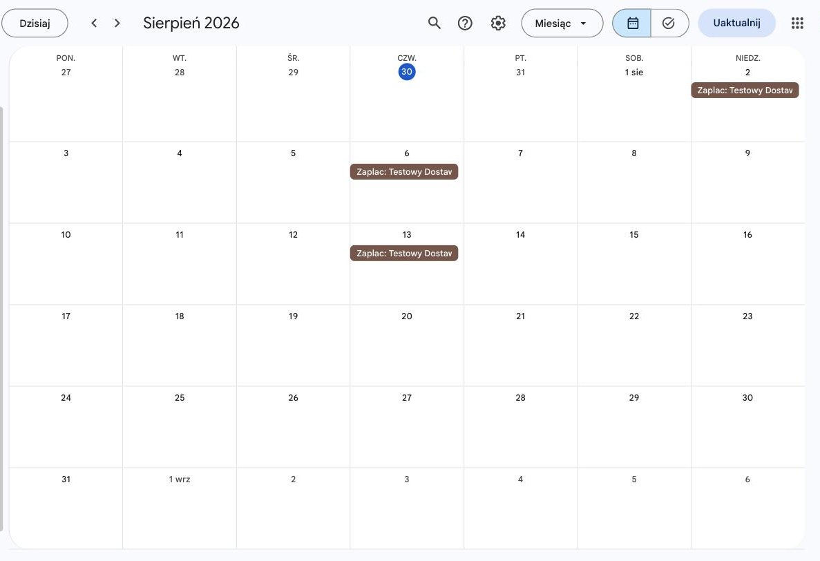 Terminy płatności faktur w dedykowanym kalendarzu Google Calendar